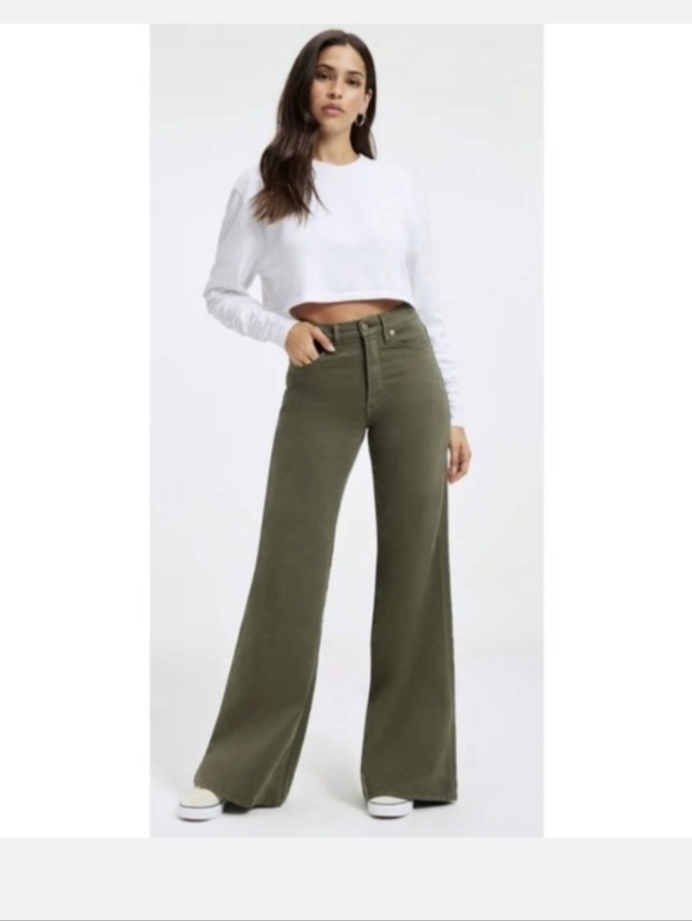 Good American Good Waist Palazzo Bell Bottom Jeans - Green Size 16